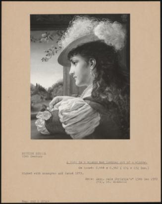 A Girl In A Plumed Hat Looking Out Of A Window