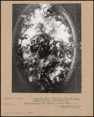 William III and QUeen Mary Giving Peace to Europe: Allegory of the Protestant Succession; Ceiling Central Oval. (detail)-Lower Hall.