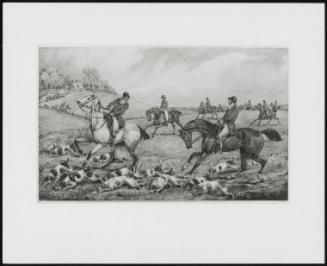 (Three Huntsmen And Hounds In Foreground, Cottage In Background)