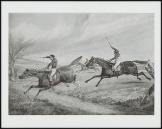 A Steeple Chase Scene: Two Riders Taking A Brook