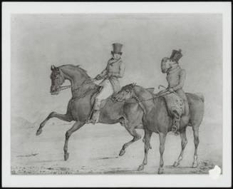 Horses Exercising ; Two Riders Exercising Horses Over Gallop