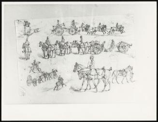 Landscape Scenery: Six-Horse Team Drawing Gun and Limber and Various Military Sulyicts