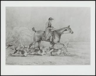 A Huntsman and Hounds; Hunt Servant and Hounds Walking to Right.