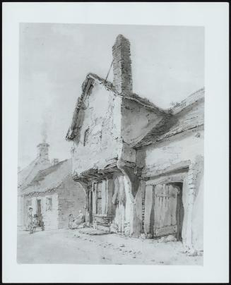 A Village Street, Figures by Old Cottages