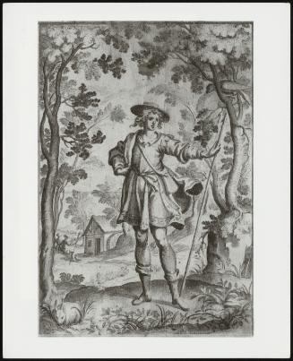 A Huntsman Holding a Spear in a Wooded Setting