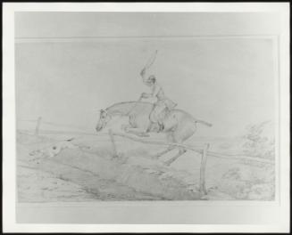 Fox-Honking: Rider Following Hound Over a Rail and Ditce From "The Life of a Horse"