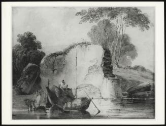 River Scnen With Figures In Boats