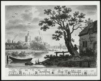 River Scene with Church, Cottage and Windmill