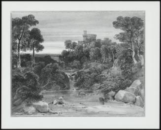 Landscape with Castle, Waterfall and Stream in Foreground