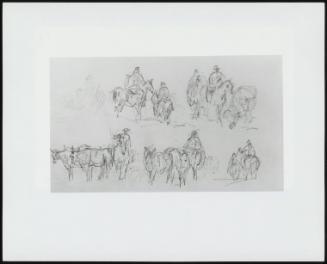 Studies Of Figures On Horses, Cattle At Lower Left - One Of 24 Originally Bound