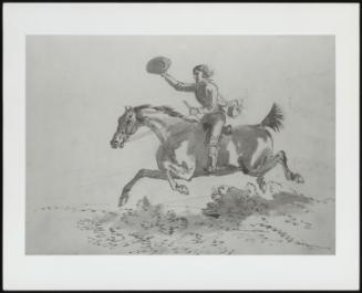 Horse, With Rider Up, Galloping In A Landscape