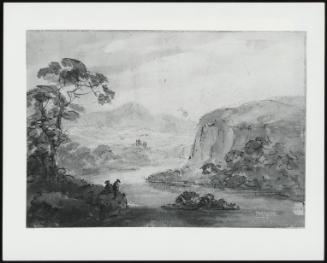 Mountains Landscape with Two Figures Overlooking a Lake