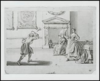 Figures Playing Shuttlecock in an Interior; Verso: Rough Pencil Study of Same