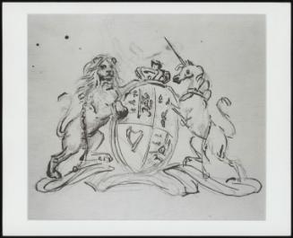 Coat Of Arms, Flanked By A Unicorn And A Lion, Verso: Study Of A Cat - One Of 24 Originally Bound