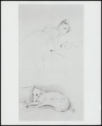 Woman Writing and Greyhound