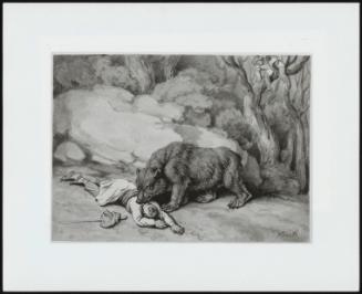 A Bear Attacking a Fallen Indian–Another Indian Watching From a Tree