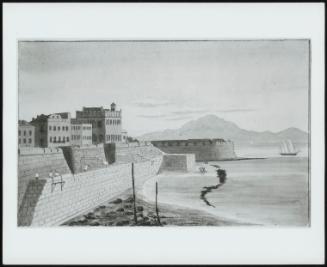 The King's Bastion, the Club House Hotel, Etc. : Gibraltar, Seen From Orange Bastion, with Apes Hill, Africa, in the Distance, Jan. 1844