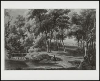 House in a Wood with a Man Sitting by a Stream