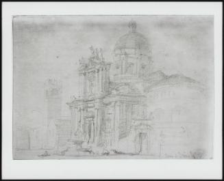 The Duomo At Brescia, Exterior Verso: Pencil Study Of A Fountain