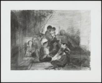 A) Woman and Children on a Terrace; B) Study for "Woman and Children on a Terrace", with Verso: Sketch of a Smoking Chimney in a Cloudy Sky