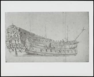 An English Man-O'-War, Starboard Quarter View–a Second-Rate Ship, Possibly the Victory