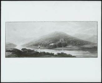 Landscape In Wales, With Mountains, Lake, Castle & Two Figures In The Foreground