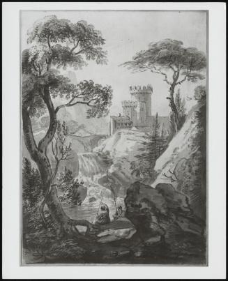 Romantic Landscape - Anglers By A Castle And A Cascade (One Of A Pair)