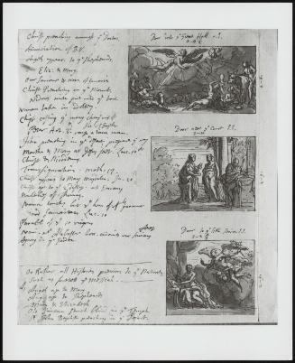 A Sheet of Notes for a Proposed Decorative Scheme with Three Sketches of Paintings for Over Doors: the Angel Appearing to the Shepherds", "The Visitations" and "The Annunciation