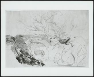 Bridge And Trees, Verso: Pencil Sketch Of Mountain Landscape