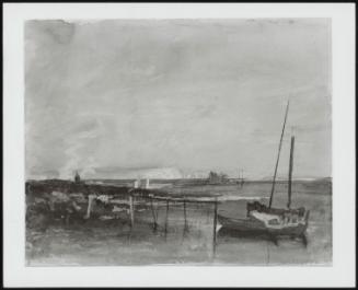 Coast Scene With White Cliffs And Boats On Shore