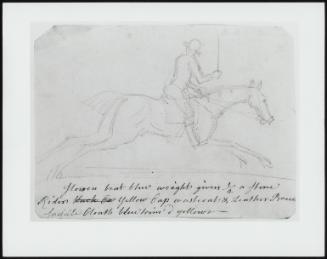 Jockey on Horseback; Sloven, with Jockey Up, Galloping to Right.