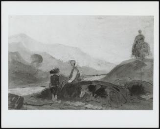 Rocky Landscape With Figures And Castle Resting - One Of A Set Of Eleven