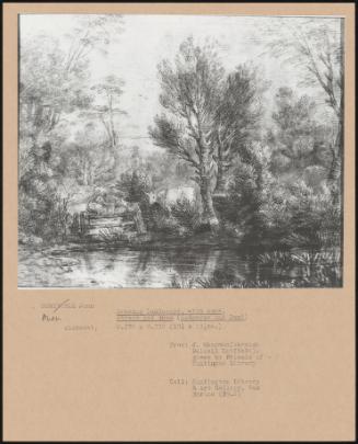Drawing Landscape, With Cows, Stream And Trees (Hedgerow And Pond)