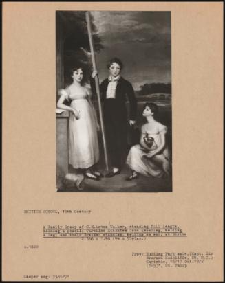 A Family Group Of C E Aston Walker, Standing Full Length Holding A Pencil; Caroline S Ashton Case Kneeling, Holding A Dog; And Their Brother Standing, Holding An Ear, At Blythe