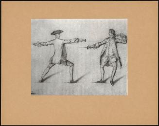 One Thirteen Drawings Of Two Figures In Various Positions Of Fencing