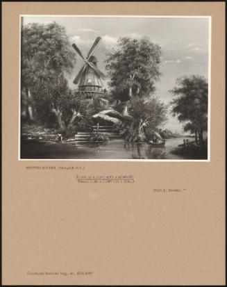 Scene By A River With A Windmill