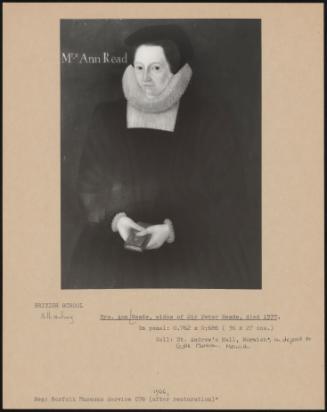 Mrs Ann Reade, Widow Of Sir Peter Reade, Died 1577