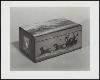 Rectangular Fruitwood Cigar Box, Painted C 1840