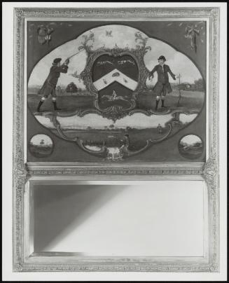Overmantel Mirror Painted With Sporting Subjects And Armorial Device, C 1750