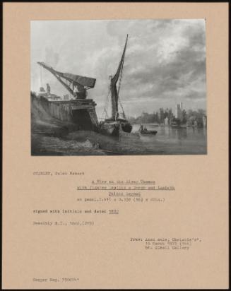 A View on the River Thames with Figures Loading a Barge and Lambeth Palace Beyond