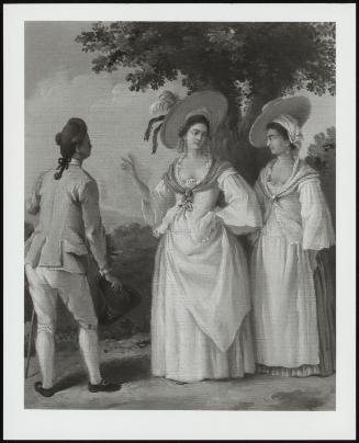 Two Ladies And A Gentleman In Elegant Costume