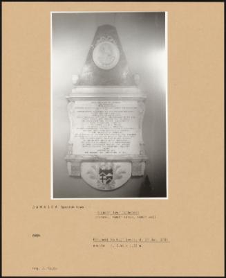 Spanish Town Cathedral Chancel, South Aisle, South Wall; Monument To Hugh Lewis, D 23 Jan 1785 detail