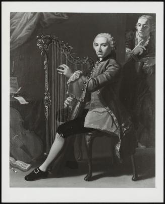 C G Lidarti Playing The Harp, With The Artist In The Background, C 1754-65 (Full Length Figure Of G B Tempesti, The Artist, In The Right Background)