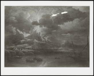 View Of Naples With Vesuvius Erupting