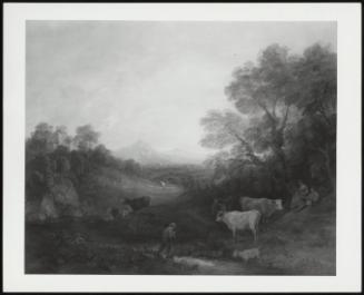 Woody Stream With Pastoral Figures And Distant Bridge