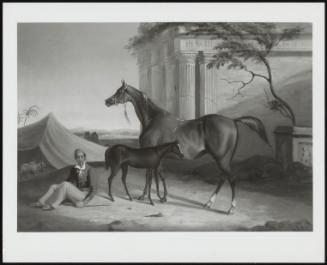 A Mare And Foal With Groom In An Eastern Landscape