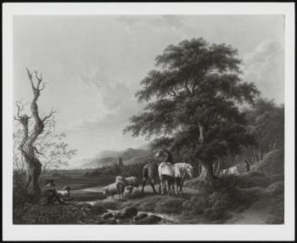 A Landscape with a Shepherd Tending Horses and a Foal.