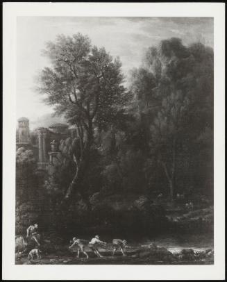 A Classical Landscape With Figure Drawing A Net In The Foreground
