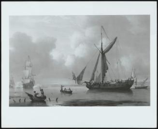 Royal Yacht With Men O' War Firing A Salute; Fishermen In The Foreground (Admiral's Yacht With Other Shipping In A Calm Sea)