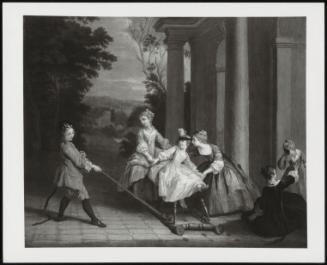 Children Playing With A Hobby Horse, Outside A Country House